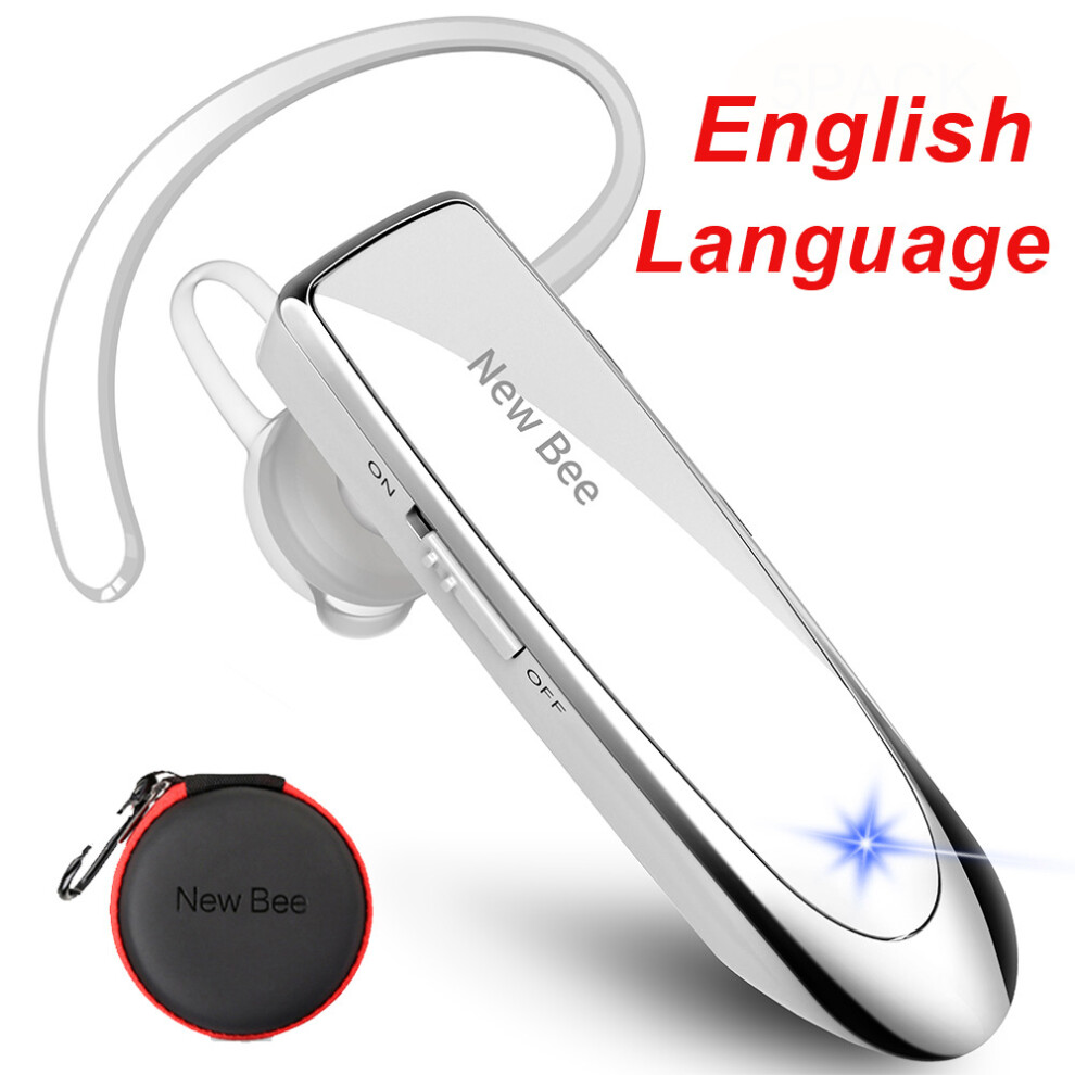 (A-En With Bag) New Bee Bluetooth Headset V5.0 Wireless Earphones Headphones With Mic 24Hrs Earbuds Earpiece Mini Handsfree For Iphone Xiaomi White 4851204868080
