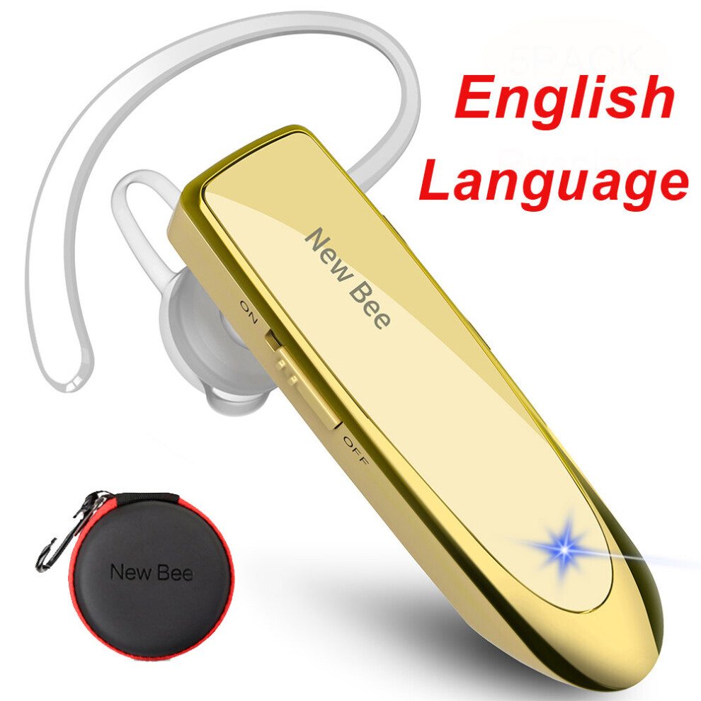 (A-En With Bag) New Bee Bluetooth Headset V5.0 Wireless Earphones Headphones With Mic 24Hrs Earbuds Earpiece Mini Handsfree For Iphone Xiaomi Gold 4851204868066