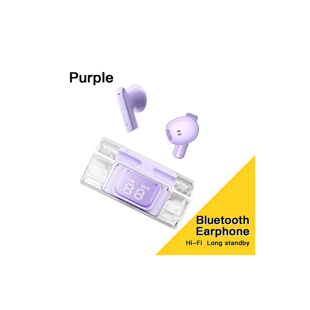 (A- Earphone) Essager E90 Tws Earphones Bluetooth Headphone With Mic Wireless Headset With Charging Case Power Display Touch Control Earbuds Purple 4851204898551
