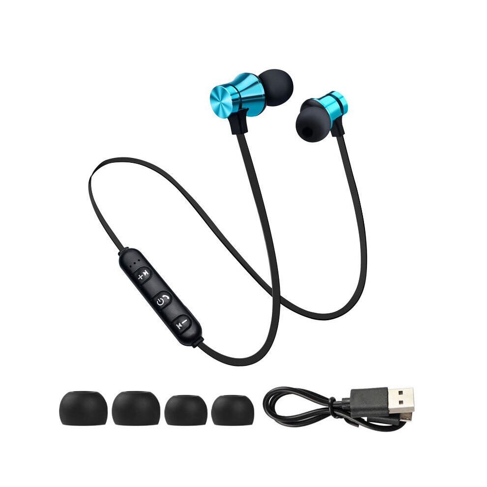 (A-) Magnetic 4.2 Tooth-Compatible Earphone Headset Earbud Waterproof Sport Build-In Mic Etooth Headphone With Charging Cable Blue 4851205029701