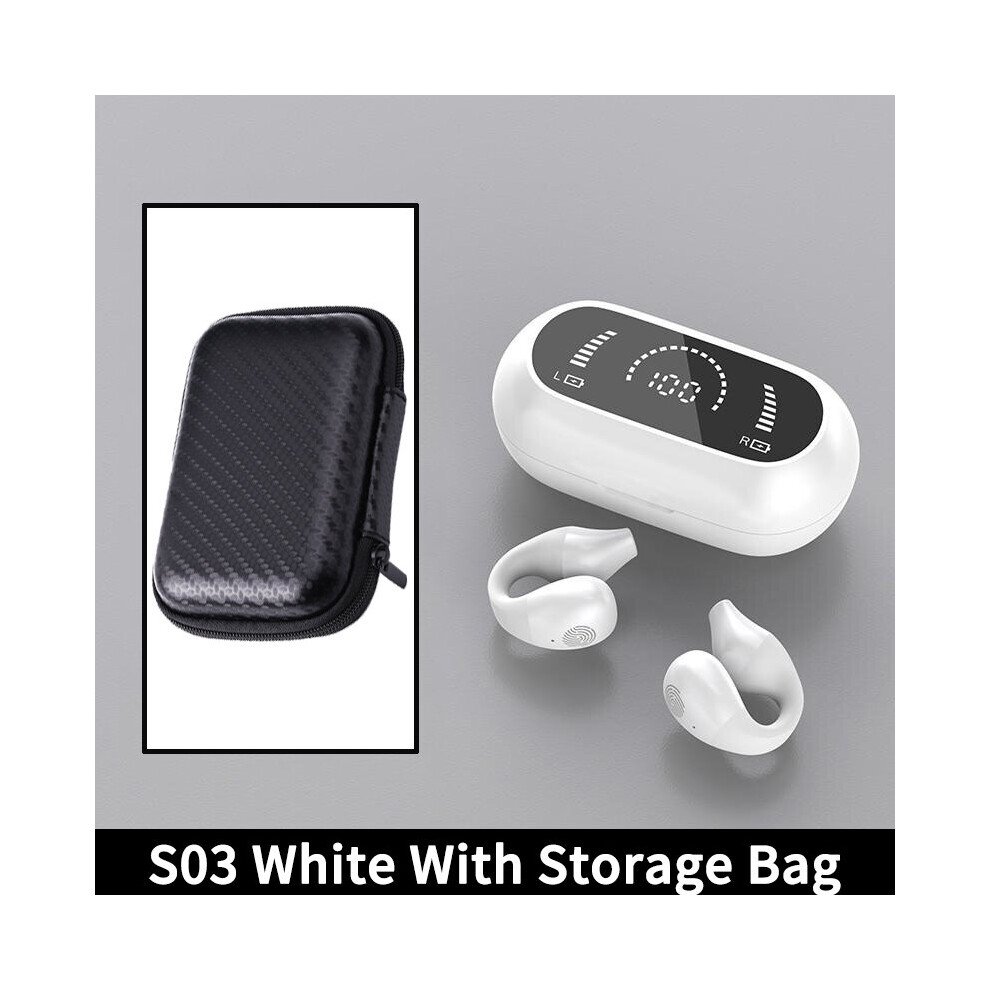 (A-S3 With Bag) Bone Conduction Tws Earbuds Bluetooth Earphones Bass Hifi Stereo Wireless Headphone With Mic Sports Waterproof Headset For Phone White 4851204893679
