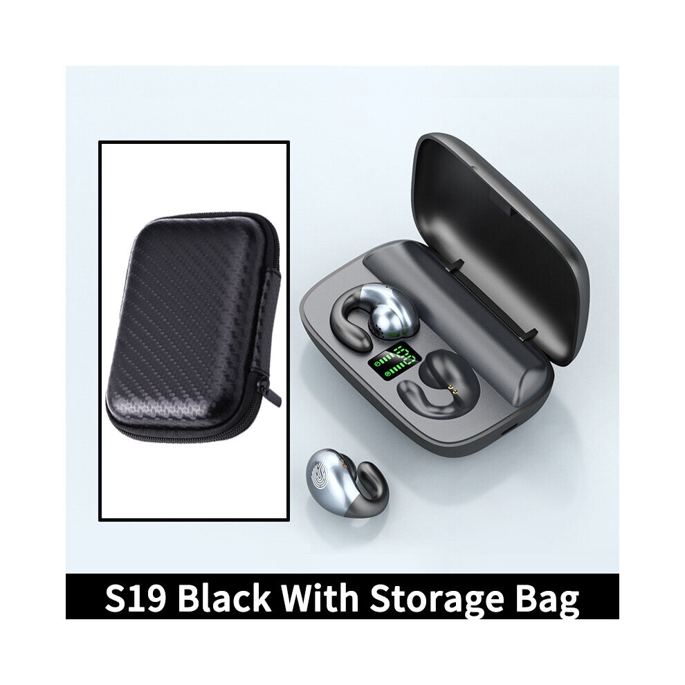 (A-Balck With Bag) Bone Conduction Tws Earbuds Bluetooth Earphones Bass Hifi Stereo Wireless Headphone With Mic Sports Waterproof Headset For Phone 4851204893570