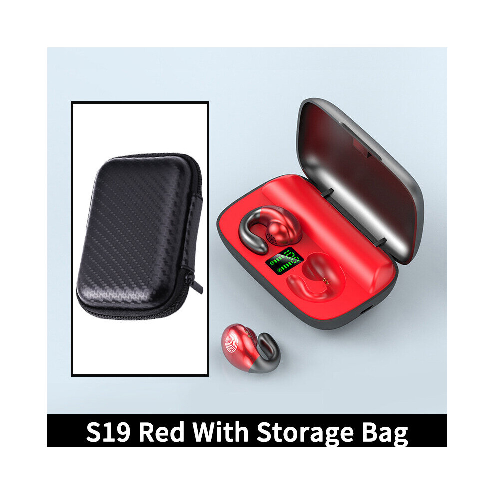 (A- With Bag) Bone Conduction Tws Earbuds Bluetooth Earphones Bass Hifi Stereo Wireless Headphone With Mic Sports Waterproof Headset For Phone Red 4851204893631