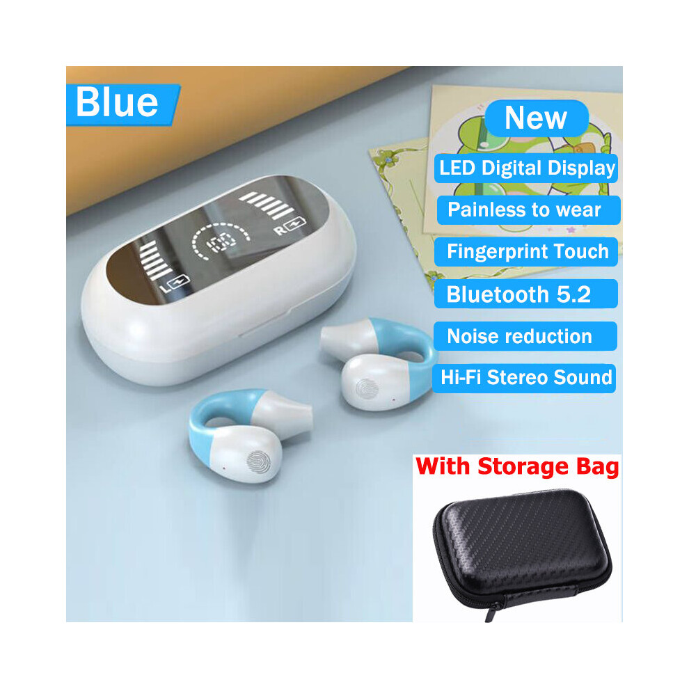 (A-S3- With Bag) Bone Conduction Tws Earbuds Tooth Earphones Bass Hifi Stereo Wireless Headphone With Mic Sports Waterproof Headset For Phone Blue 4851204893693