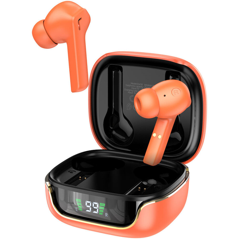 (A-) Hoco Wireless Bluetooth V5.3 Tws Earphone Stereo Music Headset Smart Touch Control Earbuds With Led Digital Display Charging Box Orange 4851204967165