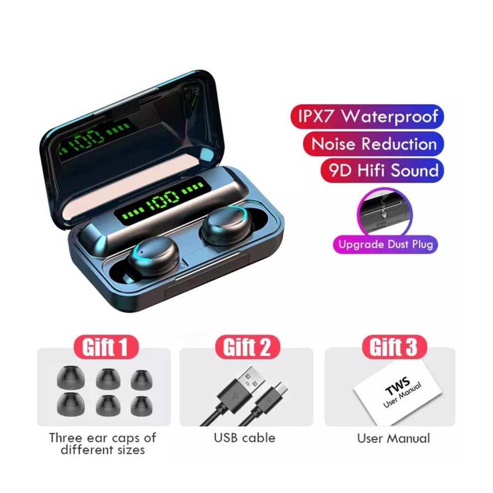 (A-F9-5Blackb) New F9 Tws Headphone M90 Wireless Bluetooth Headset Hifi Earbuds Ps4 Earphone Hearing Aids Handfree With Mic Slide Charging Case 4851204974958