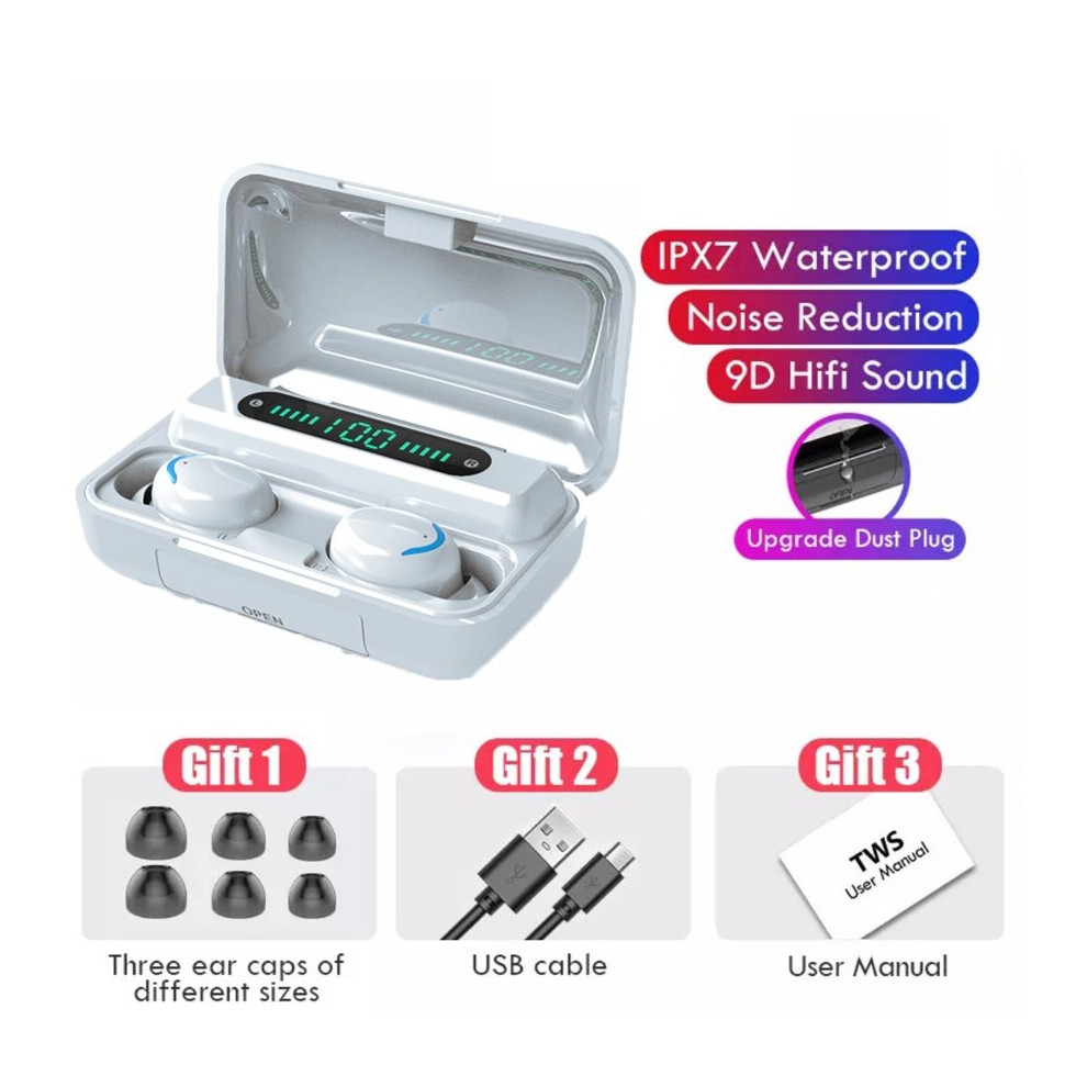 (A-F9-5Whiteb) New F9 Tws Headphone M90 Wireless Bluetooth Headset Hifi Earbuds Ps4 Earphone Hearing Aids Handfree With Mic Slide Charging Case 4851204974972