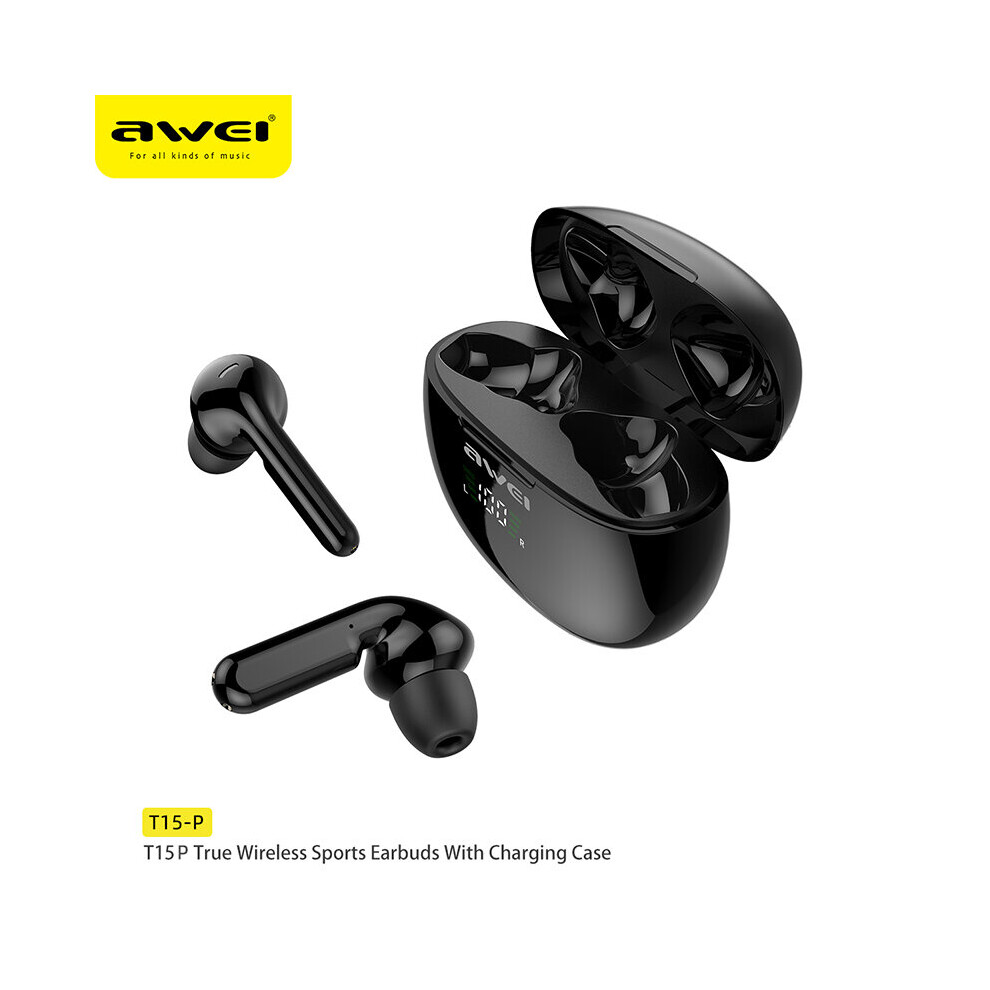 (A-) Awei T15p Bluetooth Earphones Wireless Headphones Earbud Gamer Hifi Touch Control With Microphone Sports Earhook Earphone Black 4851205003732
