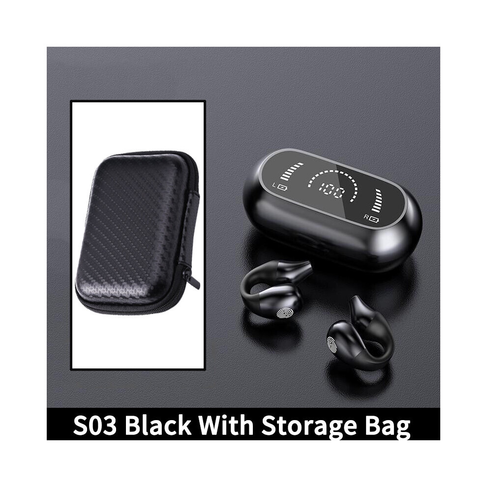 (A-S3 With Bag) Bone Conduction Tws Earbuds Bluetooth Earphones Bass Hifi Stereo Wireless Headphone With Mic Sports Waterproof Headset For Phone Black 4851204893655