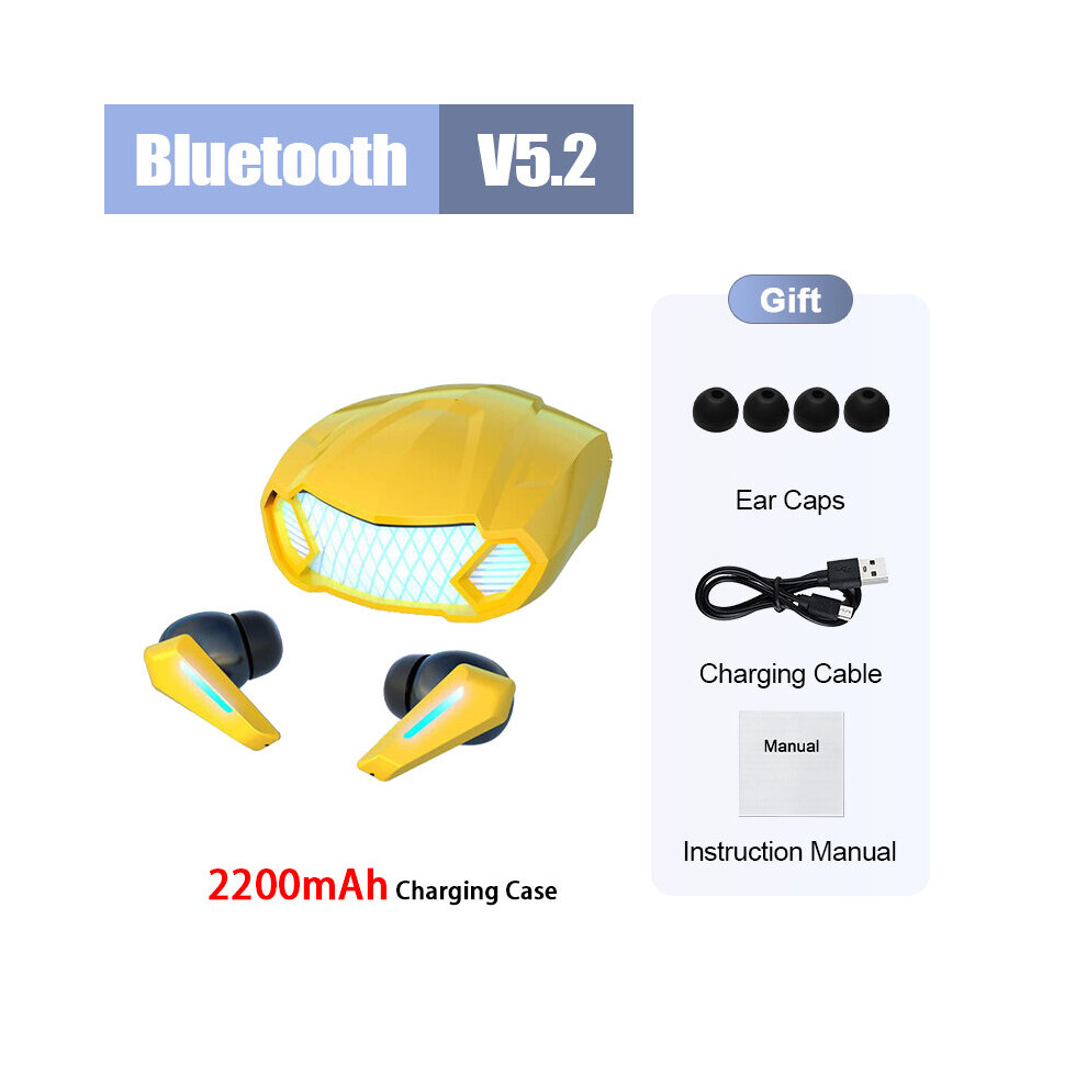 (A-Vip ) Tws Gaming Headsets Wireless Earphones Bluetooth 9D Stereo Sound Quality Bluetooth 5.2 Music Headphones With Microphone Yellow 4851205061282
