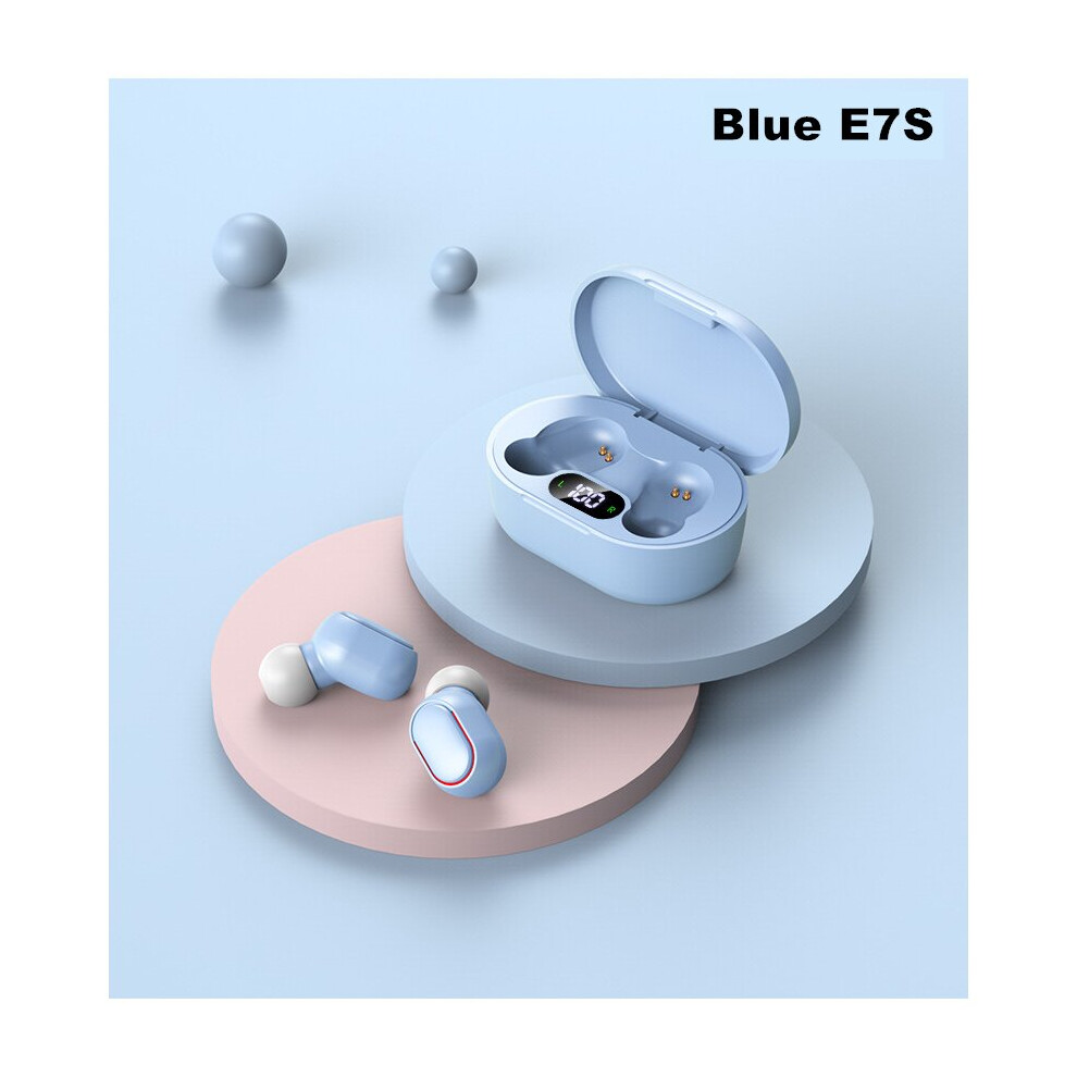 (A-E7s ) Tws Tooth 5.0 Earphone Wireless Headsets With Mic Noise Isolation Earbuds For Xiaomi Redmi Iphone Samsung Huawei Phones Blue 4851205015247