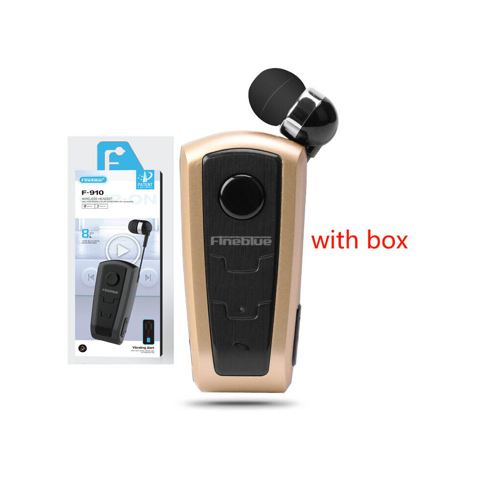 (A-F910-Gd-Box) Fineblue F910 Wireless Earphone Bluetooth Headset Ears With Wire Clip Earphones Handsfree Call Vibration Retractable Earbuds 4851205056189