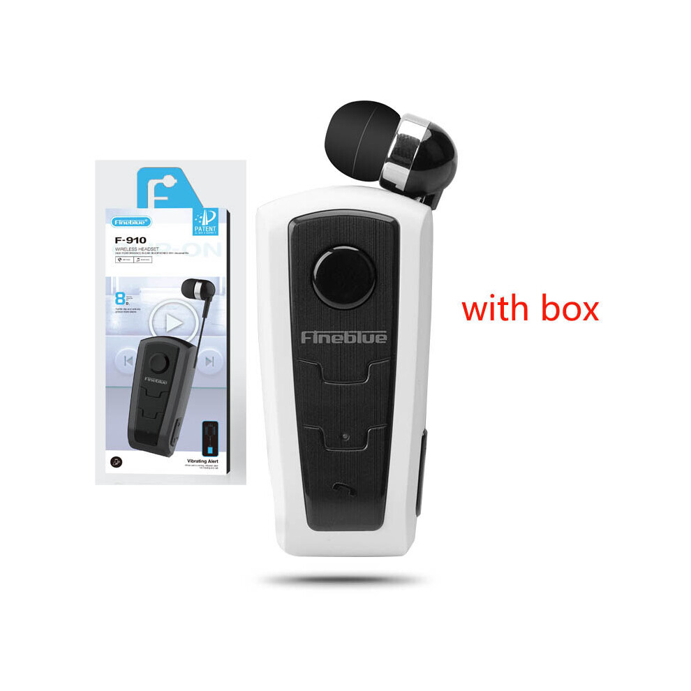 (A-F910-W-Box) Fineblue F910 Wireless Earphone Bluetooth Headset Ears With Wire Clip Earphones Handsfree Call Vibration Retractable Earbuds 4851205056219