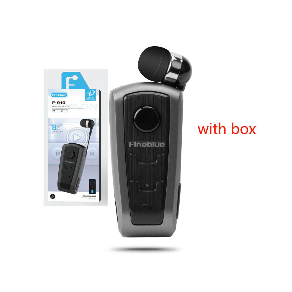 (A-F910-Gy-Box) Fineblue F910 Wireless Earphone Bluetooth Headset Ears With Wire Clip Earphones Handsfree Call Vibration Retractable Earbuds 4851205056196