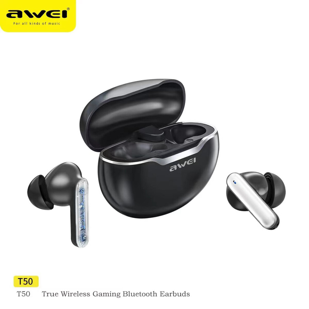 (A-) Awei T50 Wireless Bluetooth Headphones Earphones Bluetooth 5.3 With Mic Tws Earbuds Sport Headset Type-C Fast Charging ???????? Black 4851204887968