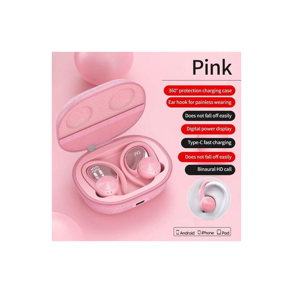 (A-) Tws Sports Earbuds Bluetooth 5.0 Bass Touch Wireless Headphones Ear Hook Earphone Noise Cancelling Waterproof Headset With Mic Pink 4851205047422