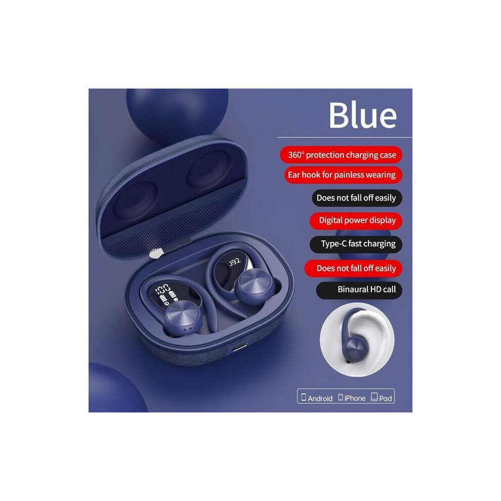 (A-) Tws Sports Earbuds Tooth 5.0 Bass Touch Wireless Headphones Ear Hook Earphone Noise Cancelling Waterproof Headset With Mic Blue 4851205047408