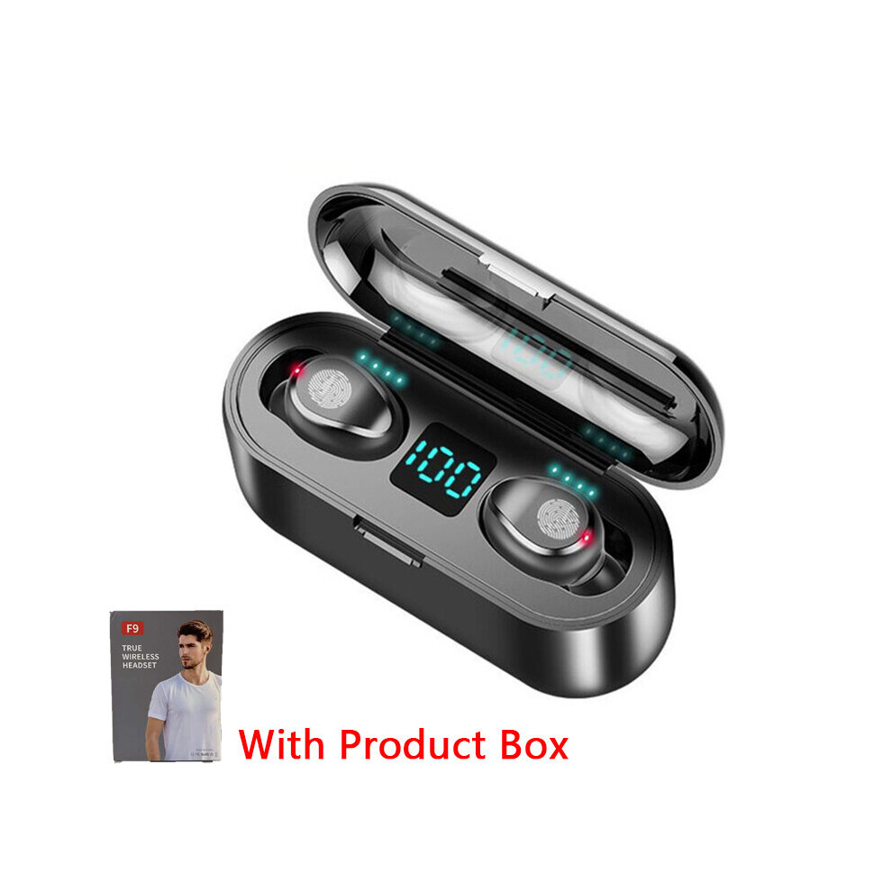 (A-F9black) F9 Wireless Headphones Tws Bluetooth Earphones 5.1 Handfree 9D Stereo Sports Wireless Earbuds Waterproof Noise Reduction Headset 4851205058527