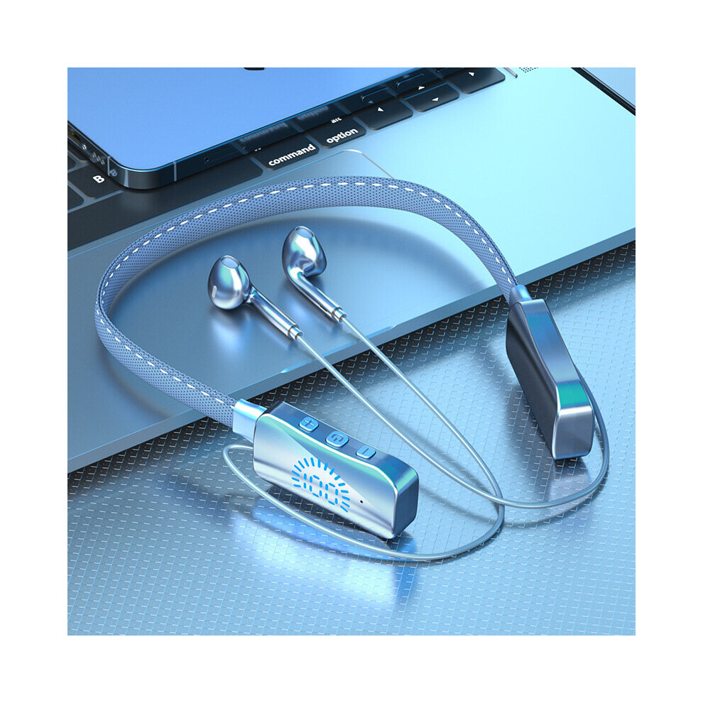 (A-) 60 Hours Playback Earphone Tooth 5.2 Wireless Headphones 9D Stereo Noise Reduction Earbuds Neckband Sports Headset With Mic Blue 4853106756526