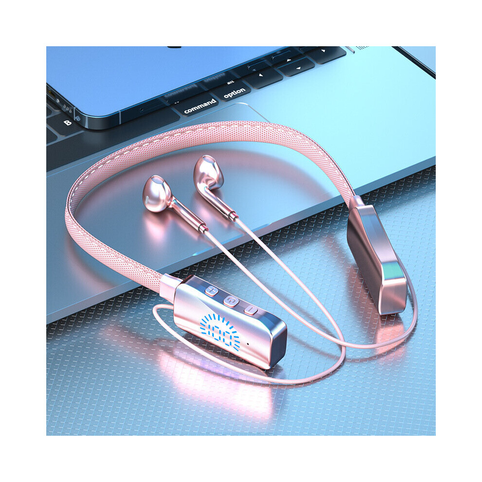 (A-) 60 Hours Playback Earphone Bluetooth 5.2 Wireless Headphones 9D Stereo Noise Reduction Earbuds Neckband Sports Headset With Mic Pink 4853106756533