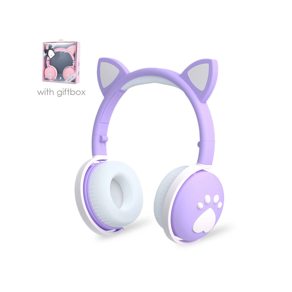 (a-C with box) Cute Cat Ear Paw Headset Glowing Kids Wireless Bluetooth-Compatible 5.0 Headphones Girls Gift Earphones with Mic Children Gifts-image-OPC-PBYQJ5J-NEW