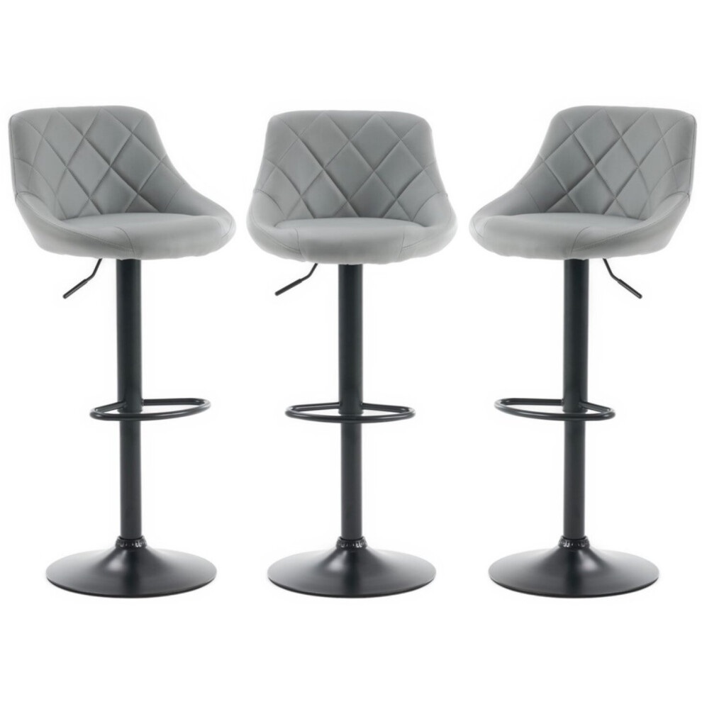 Set of 3 Grey CORDOBA Faux Leather Bar Stools, swivel height adjustable