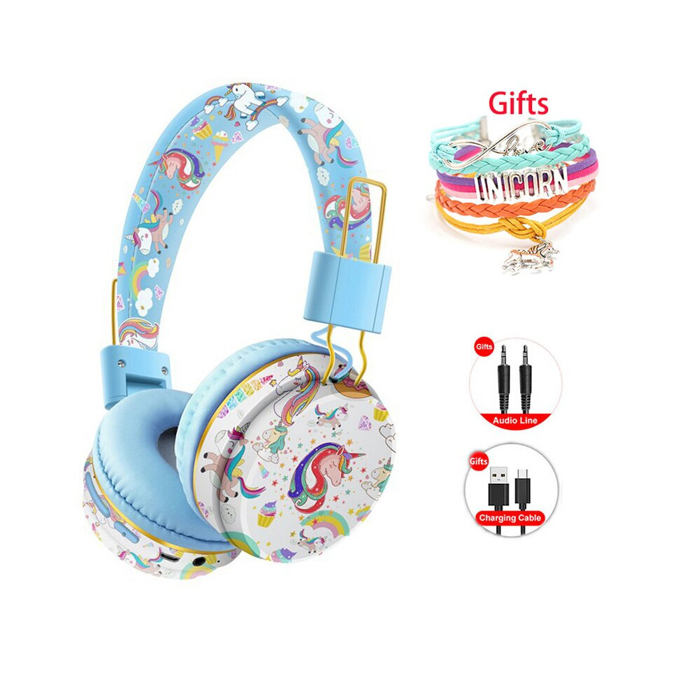 Photos - Headphones  Wireless  with Mic Rainbow Unicorn Kids Girls Stereo Music Helmet Headset Gamer TF Card for Phone(a-Blue no box)