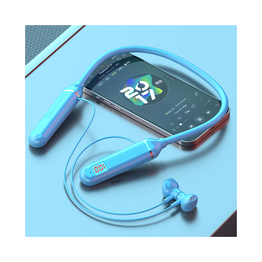 (A- D18) Olaf Wireless Earphones Tooth 5.3 Neckband Headphones Gaming Power Display Hifi Headset Tws Earbuds With Mic Support Tf Card Blue 4851204871295