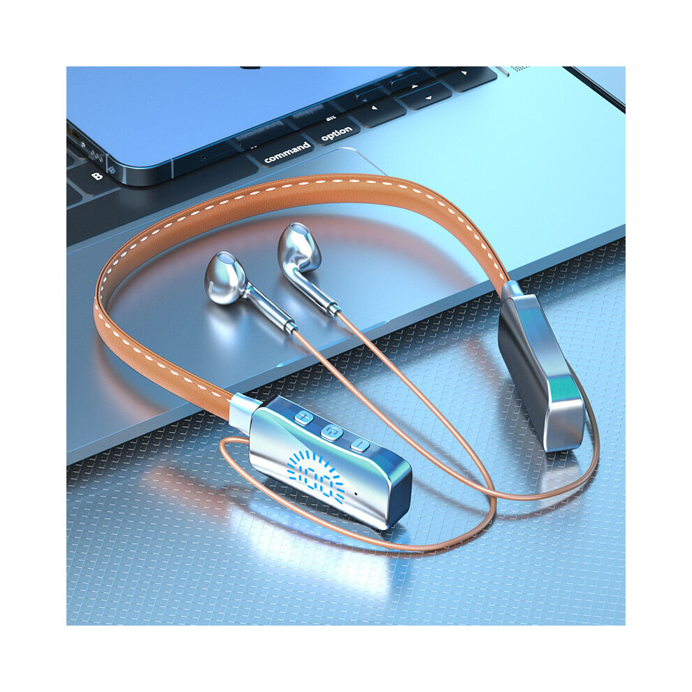 (A-) Kingstar Wireless Bluetooth 5.2 Headset Neckband Earphones Long Standby Waterproof Sports Headphones Led Display Earbuds Brown 4851204938295