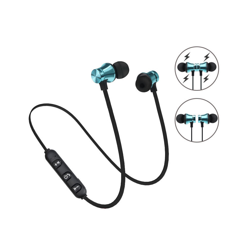 (A-) 2021 V4.2 Tooth Earphone Sports Neckband Wireless Earphones Stereo Earbuds Music Metal Headphones With Mic For All Phones Blue 4851205029381