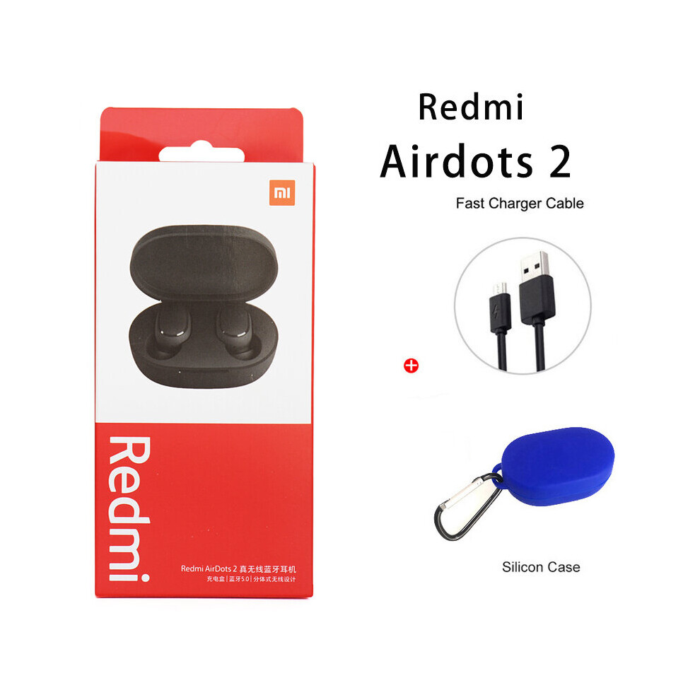 (A-Airdots 2 Cable) Xiaomi Redmi Airdots 2 Earbuds True Wireless Earphone Tooth 5.0 Headset With Mic Charging Earphone In-Ear Stereo Bass Blue 4851204946160