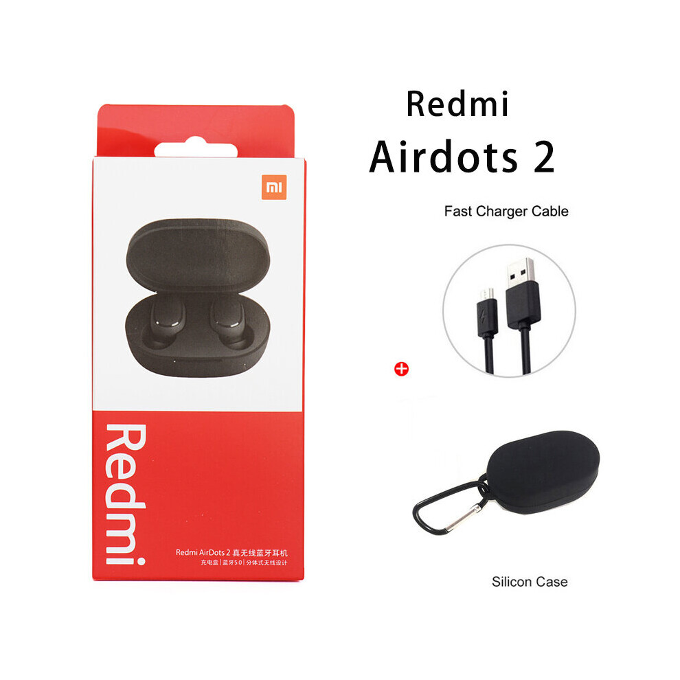 (A-Airdots 2 Blackcable) Xiaomi Redmi Airdots 2 Earbuds True Wireless Earphone Bluetooth 5.0 Headset With Mic Charging Earphone In-Ear Stereo Bass 4851204946146