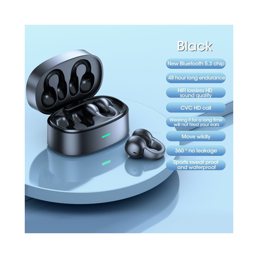 (A-) 2023 Same As Ambie Sound Earcuffs Open Ear Headset Wireless Bluetooth 5.3 Earphones Bone Conduction Clip Ear Tws Sport Earbuds Black 4851204896373