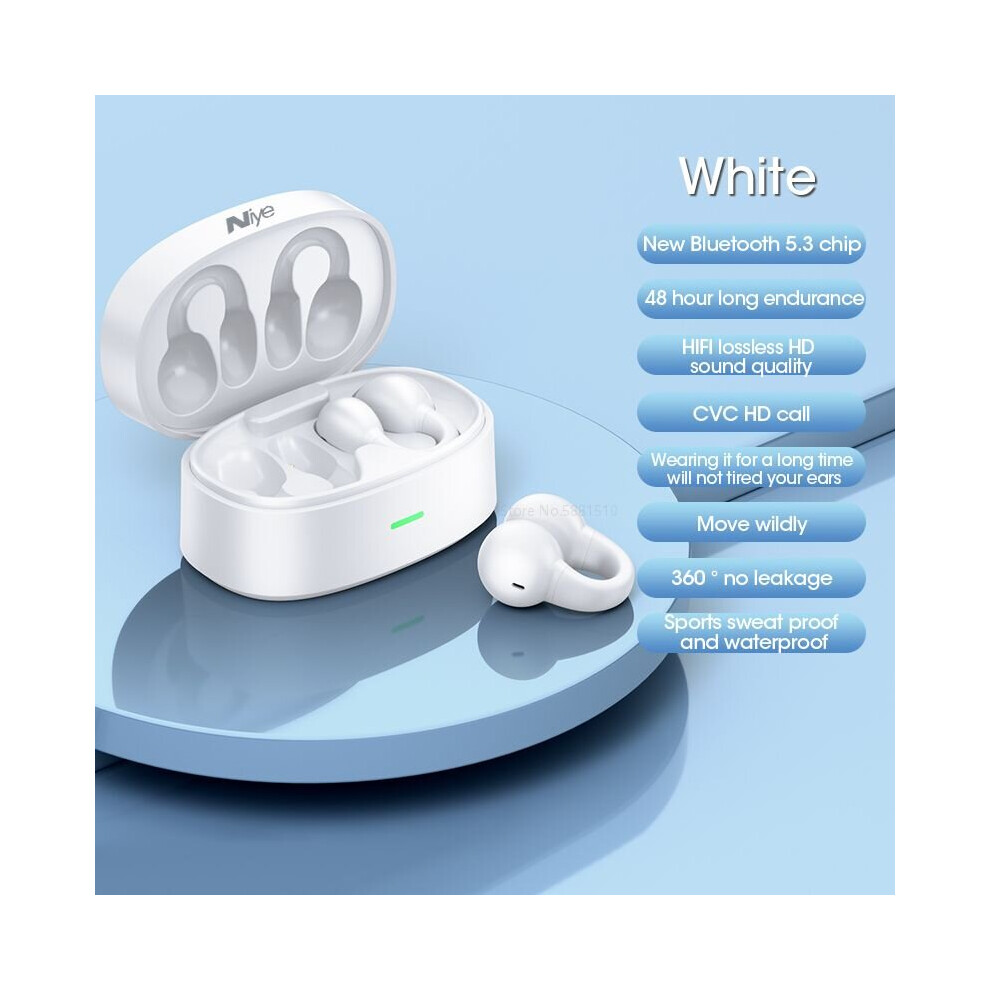 (A-) 2023 Same As Ambie Sound Earcuffs Open Ear Headset Wireless Bluetooth 5.3 Earphones Bone Conduction Clip Ear Tws Sport Earbuds White 4851204896397