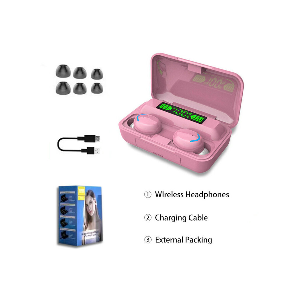 (A-E-) Tws 5.0 Bluetooth Earphones With Microphone Wireless Headsets 9D Stereo Sports Waterproof Earbuds Headsets 2200Mah Charging Box Pink 4851205045992