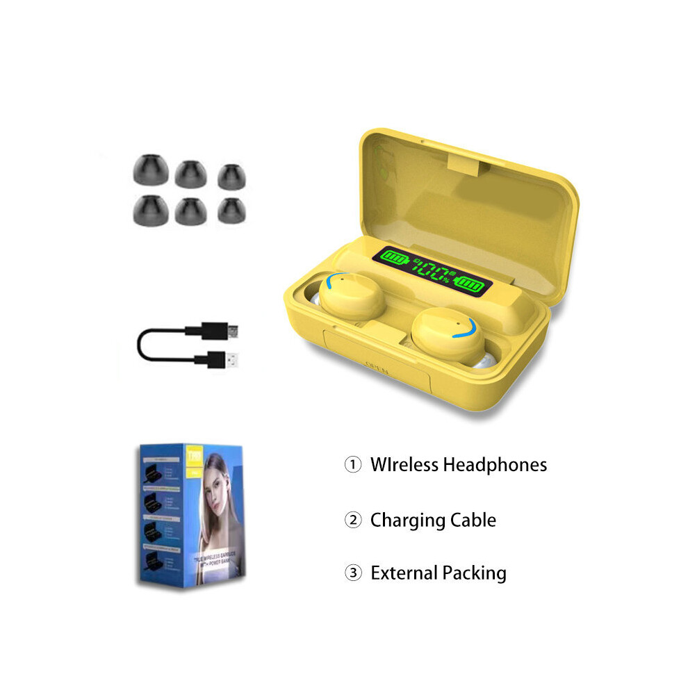 (A-C-) Tws 5.0 Bluetooth Earphones With Microphone Wireless Headsets 9D Stereo Sports Waterproof Earbuds Headsets 2200Mah Charging Box Yellow 4851205045978