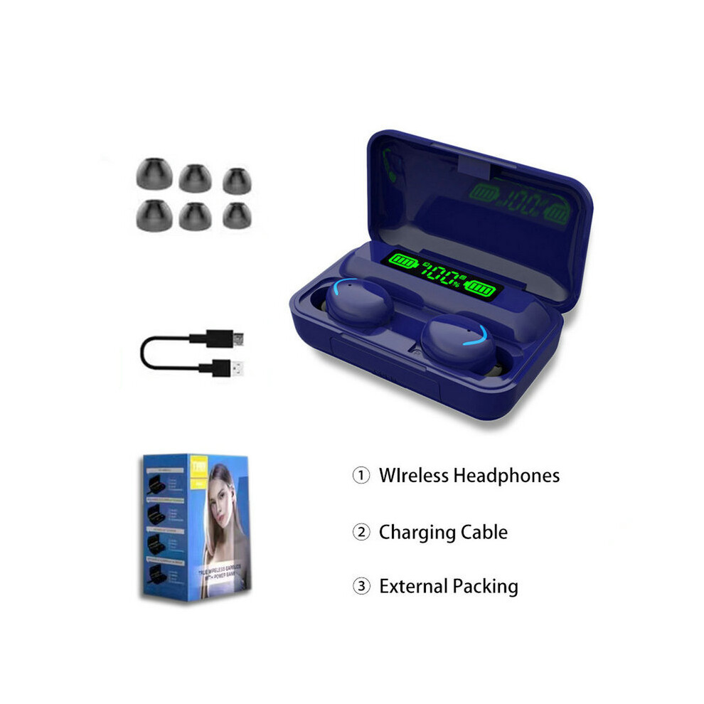 (A-F- Blue) Tws 5.0 Bluetooth Earphones With Microphone Wireless Headsets 9D Stereo Sports Waterproof Earbuds Headsets 2200Mah Charging Box Dark/Blue 4851205046005