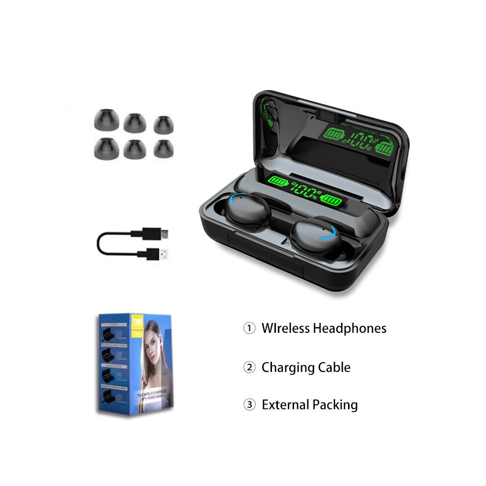 (A-B-) Tws 5.0 Bluetooth Earphones With Microphone Wireless Headsets 9D Stereo Sports Waterproof Earbuds Headsets 2200Mah Charging Box Black 4851205045961