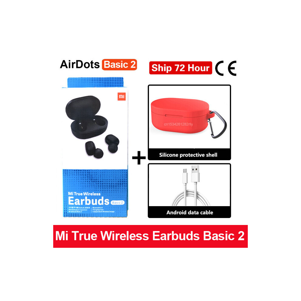 (A-Basic 2 Cable ) Global Version Xiaomi Mi Airdots 2 Tws Wireless Bluetooth 5.0 Earphone Mi True Wireless Earbuds Basic 2 Auto Link Twsej061ls Red 4851205036686