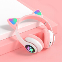 (a-Pink) LED Flash Cute Cat Ears Wireless Headphone With Microphone Stereo Bluetooth Headset Support TF Card for Kids Girl Music Gift