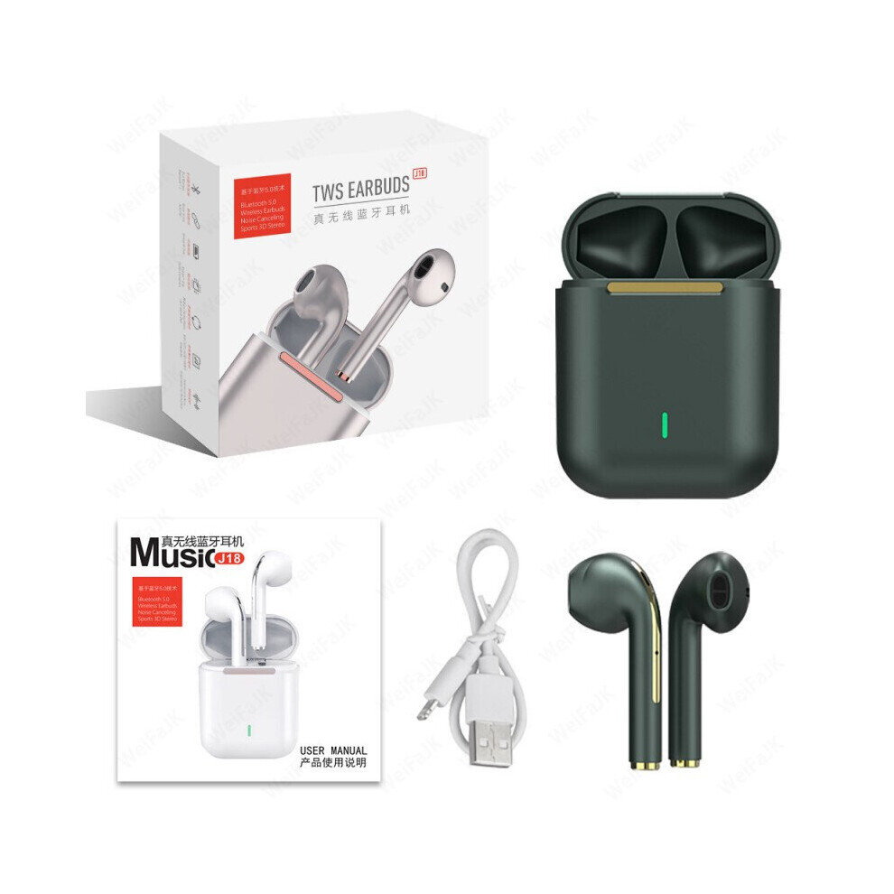 (A- Green) Original Air J18 Tws Pro Wireless Headphones Bluetooth Earphone Earpod Earbuds Gaming Headset For Xiaomi Iphone Apple Earphones Dark/Green 4853106764859