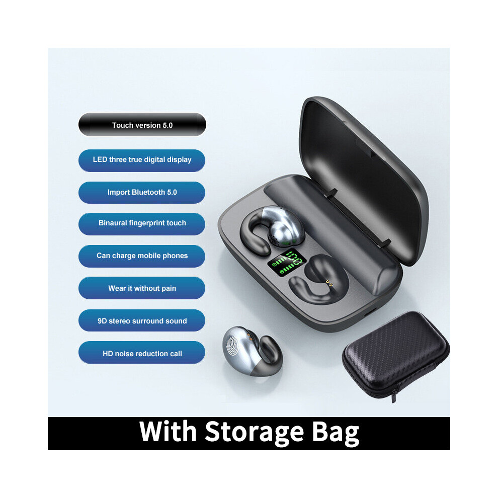(A- With Bag) S19 Bone Conduction Tws Headphone Touch Control Noise Cancelling Bass Hifi Bluetooth 5.0 Earbuds Sport Waterproof Music Headsets Black 4851204988948