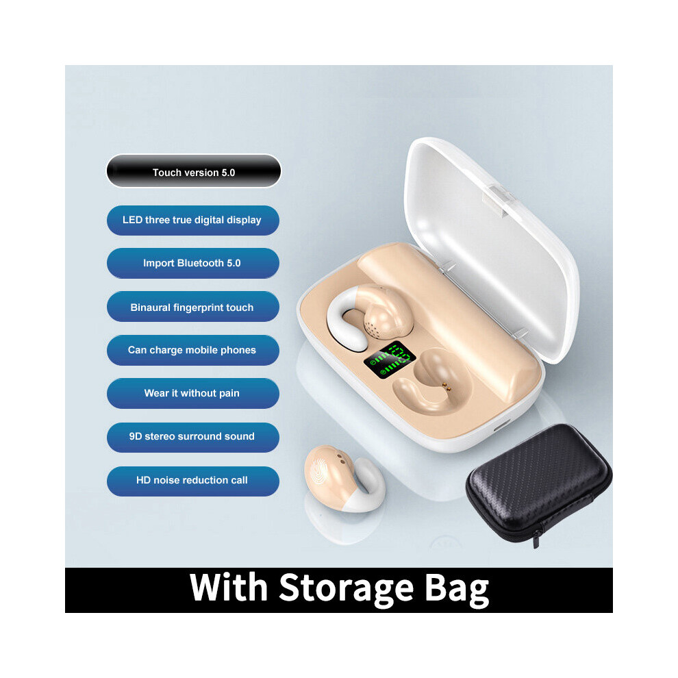 (A- With Bag) S19 Bone Conduction Tws Headphone Touch Control Noise Cancelling Bass Hifi Bluetooth 5.0 Earbuds Sport Waterproof Music Headsets Beige 4851204988924