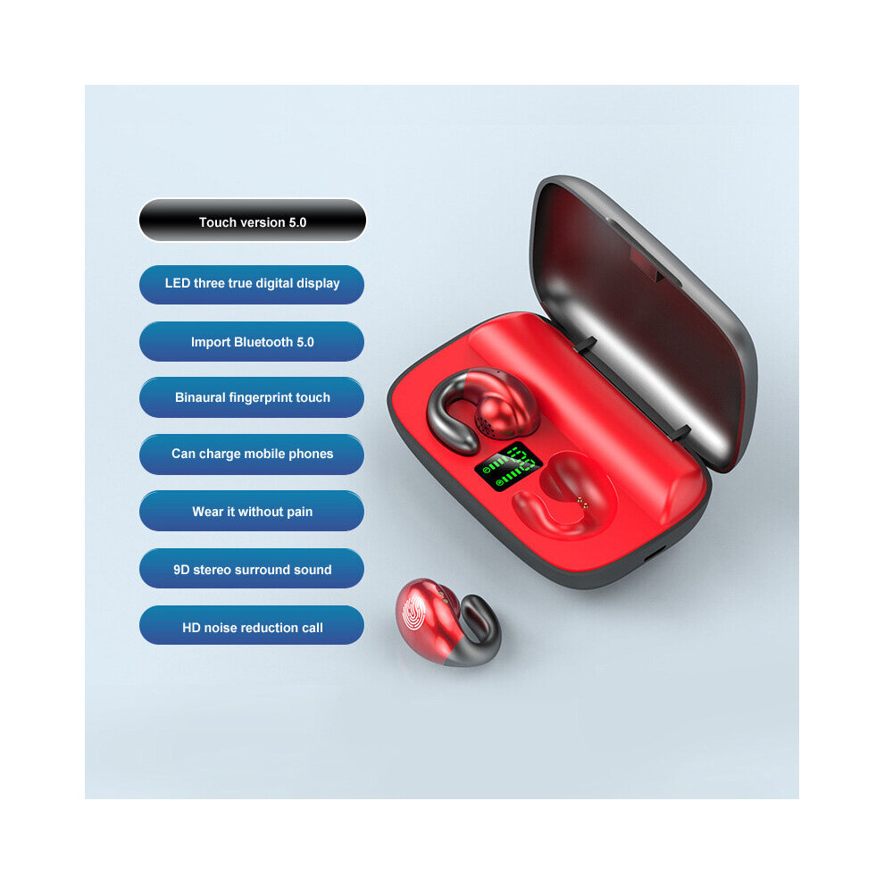 (A-) S19 Bone Conduction Tws Headphone Touch Control Noise Cancelling Bass Hifi Bluetooth 5.0 Earbuds Sport Waterproof Music Headsets Red 4851204988955