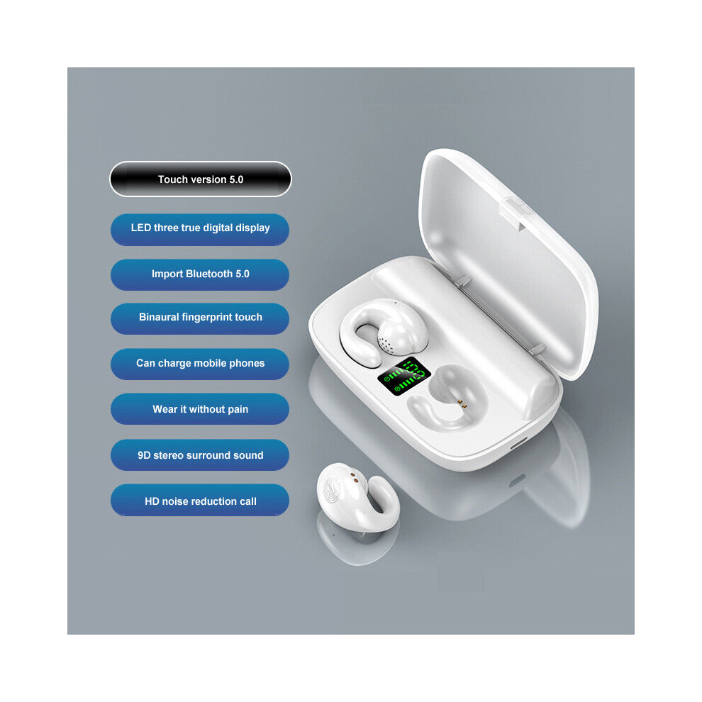 (A-) S19 Bone Conduction Tws Headphone Touch Control Noise Cancelling Bass Hifi Bluetooth 5.0 Earbuds Sport Waterproof Music Headsets White 4851204988979