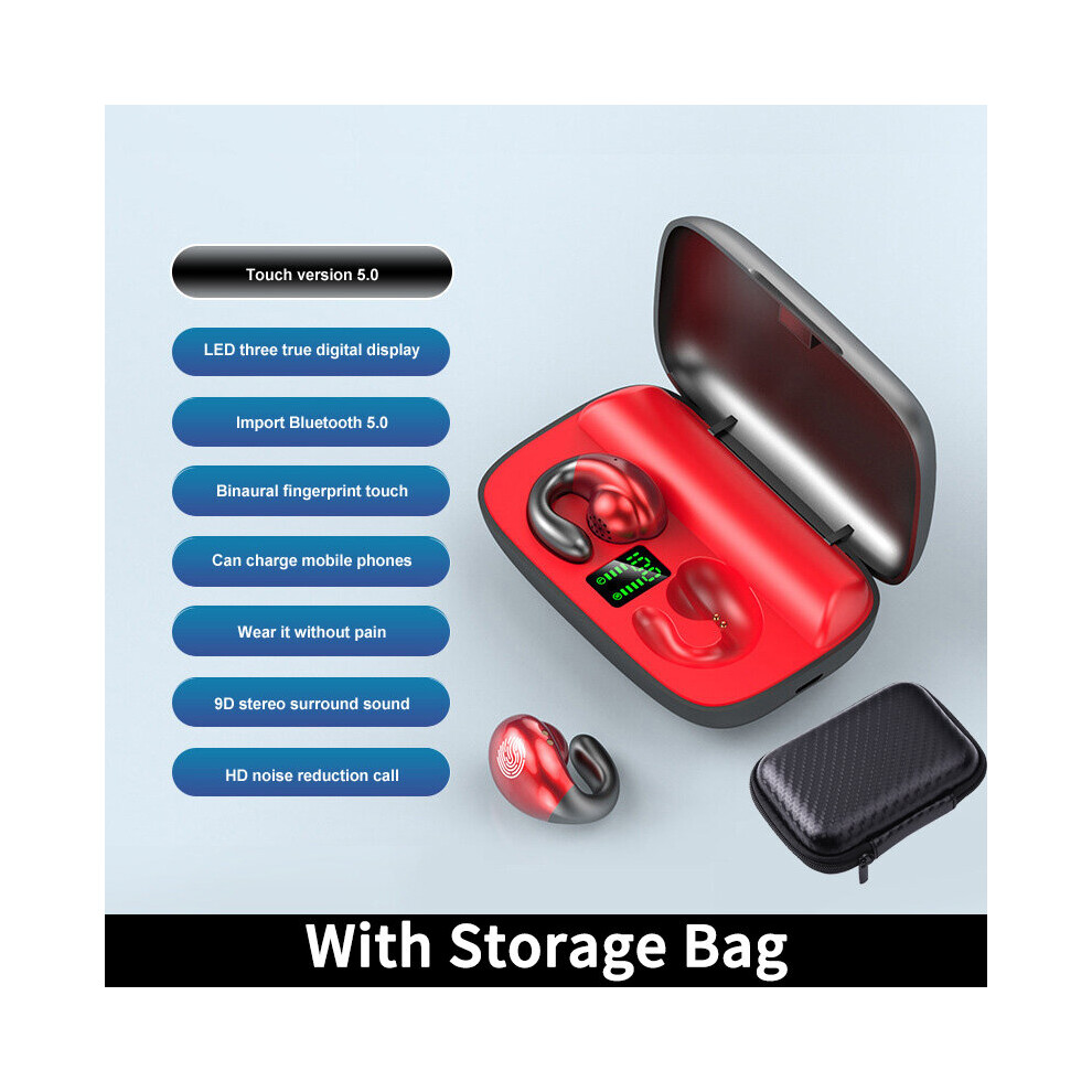 (A- With Bag) S19 Bone Conduction Tws Headphone Touch Control Noise Cancelling Bass Hifi Bluetooth 5.0 Earbuds Sport Waterproof Music Headsets Red 4851204988962
