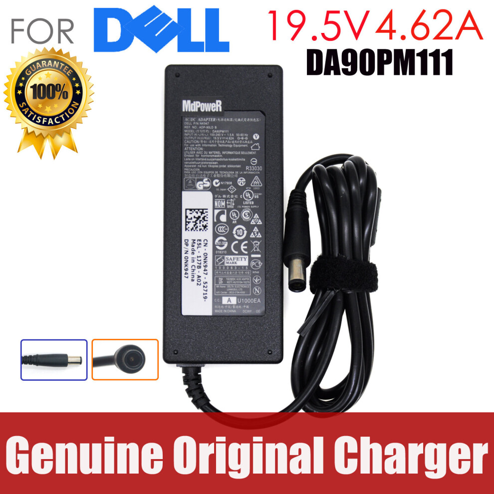 (A-) Original 19.5V 4.62A 90W For Dell 14R 15R 552 7520 14Z 17R 5720 E6400 E7440 Laptop Supply Ac Adapter Charger La90pm111 Da90pm111 4855672909085