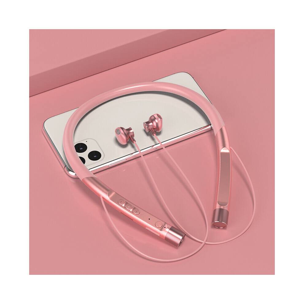 (A-) Earphone Bluetooth 5.1 Neckband Headphone With Hd Mic Stereo Hifi Wireless Headset With Tf Card Earbuds For Sport Pink 4851204946979