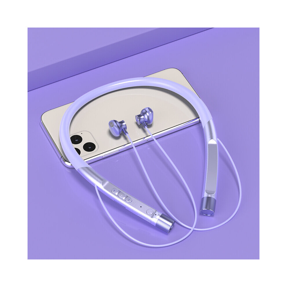 (A-) Earphone Bluetooth 5.1 Neckband Headphone With Hd Mic Stereo Hifi Wireless Headset With Tf Card Earbuds For Sport Purple 4851204946986