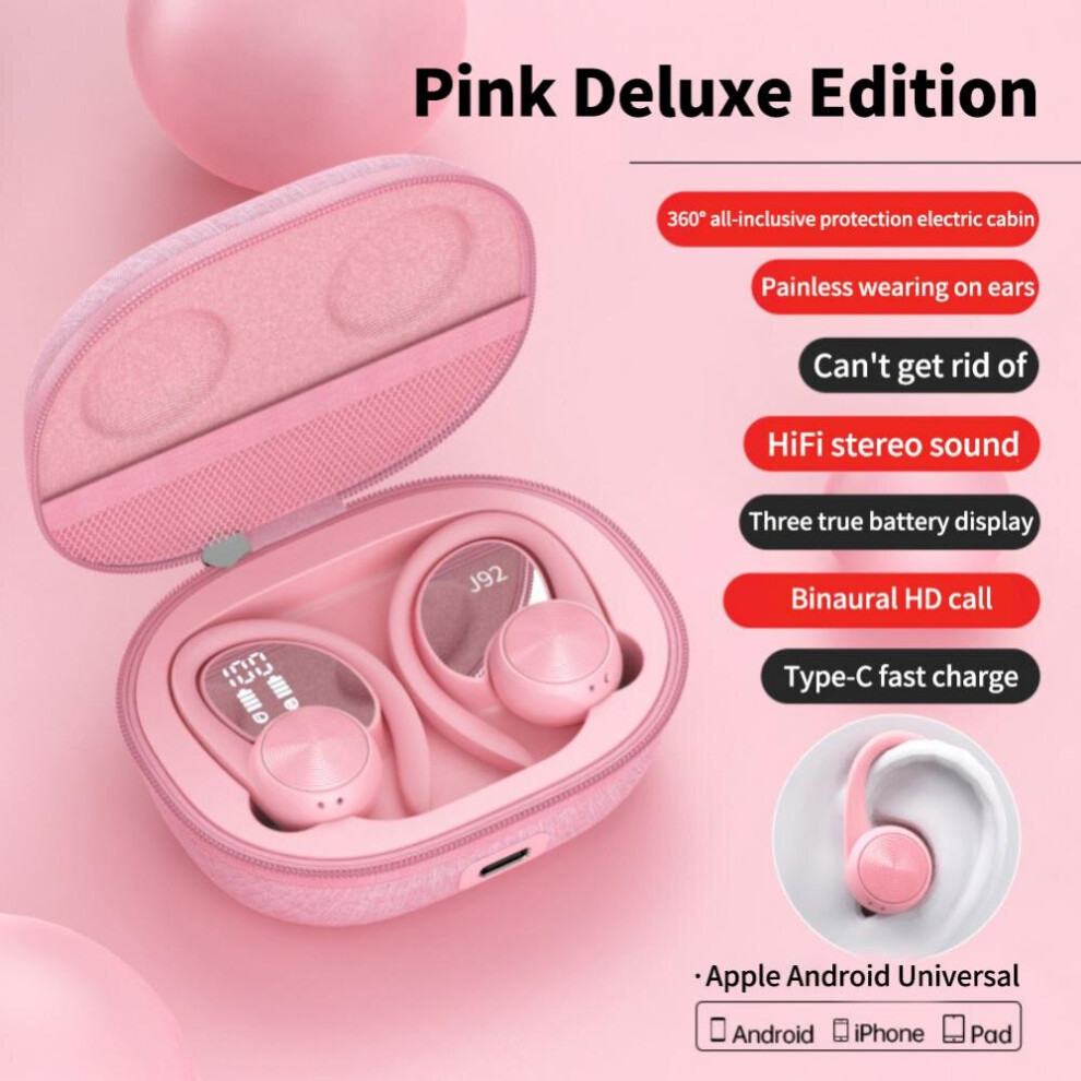 (a-a pink) New TWS R200 Bluetooth Headphones Wireless Stereo Earphones Sports Wireless Earbuds Ear Hook Waterproof Headset With Microphone
